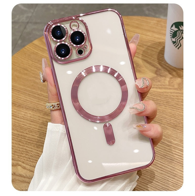 Magnetic Phone Case With Electroplated Transparent Lens Cover