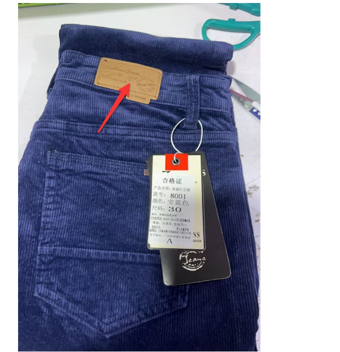 Men's Pockets Corduroy Trousers Winter Slim-fit Straight-leg Casual Pants Clothing