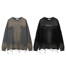 Trendy Relaxed-fit Long-sleeve T-shirt Featuring A Washed Vintage-style Letter Embroidery Design