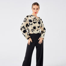 Elegant Ladies Print Front Drop Collar Blouse