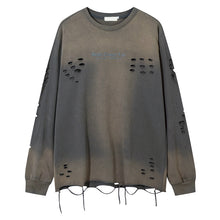 Trendy Relaxed-fit Long-sleeve T-shirt Featuring A Washed Vintage-style Letter Embroidery Design